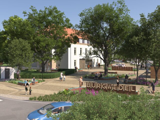 rathausvorplatz burgwedel-stadtplatz-rathaus burgwedel-visualisierung-uebersichtsperspektive